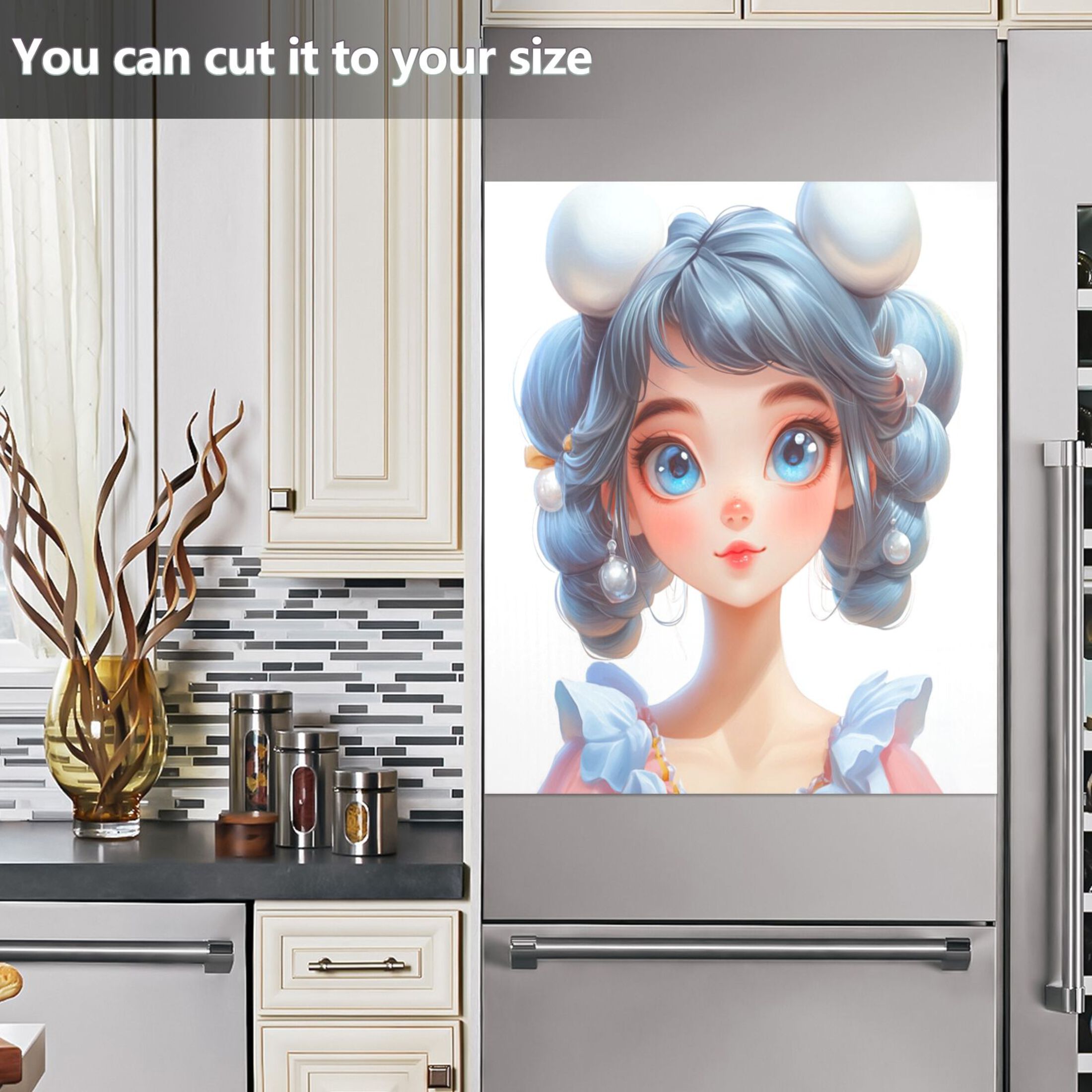 Dishwasher Magnetic Sticker 23x26 Inch Refrigerator Magnetic Sticker Washing Machine Magnetic Sticker Kitchen Panel Magnetic Sticker Home Decor Cartoon Blue Beauty