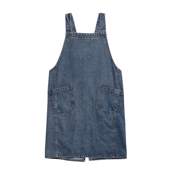 Denim Cotton Canvas Cross Back Aprons Solid Color Kitchen Garden Square Smock for Women Girls with Pockets