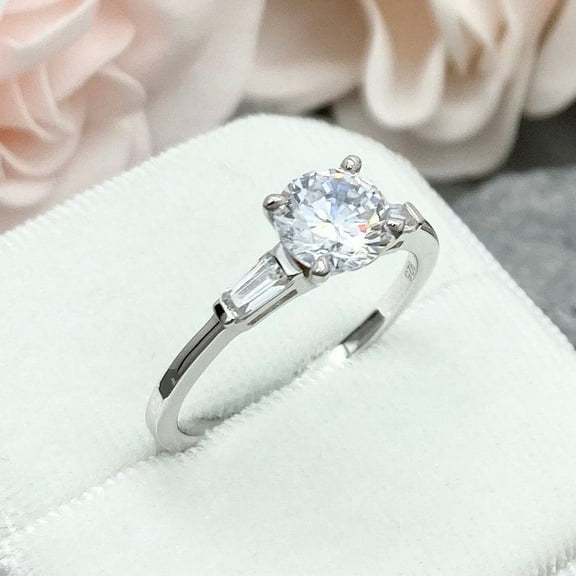 1.00Ct White Sapphire Three Stone Baguette Sterling Silver Engagement Wedding Ring Women's Engagement Ring Wedding Ring