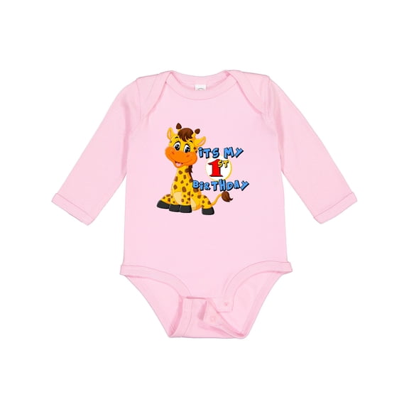 Inktastic 1st Birthday Giraffe Boys or Girls Long Sleeve Baby Bodysuit