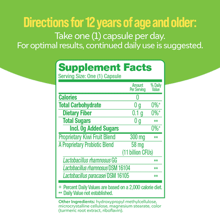 Culturelle Advanced Regularity Probiotic and Prebiotic Fiber, Kiwi Capsules, 30 Count