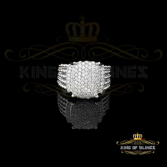 King of Bling's Silver Sterling White 1.95ct Cubic Zirconia Adjustable Men Ring From SZ 8 to 10
