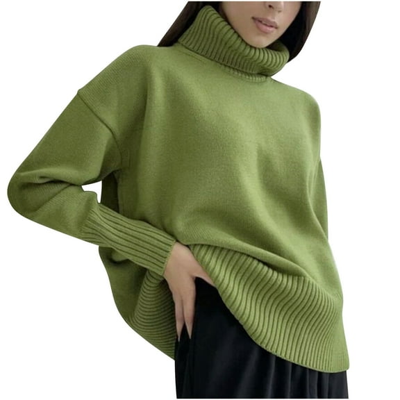 IROINNID Reduced Womens Sweater Turtleneck Pullover Sweater Solid Color Casual Mid-Length Long Sleeve Knitting High Collar Autumn and Winter Sweater