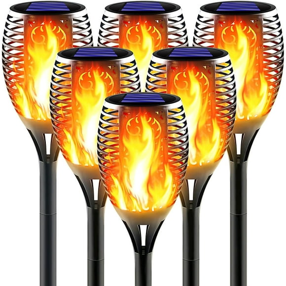 SHIJIU-Large Solar Torch Light with Flickering Flame, Outdoor Decorative Solar Tiki Torches - Super Bright LED Landscape Lighting for Yard, Garden, Patio & Pathway Decor, Auto On/Off (6 Pack)