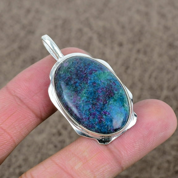 925 Sterling Silver Ruby Fuchsite Gemstone Handmade Jewelry Pendant 1.81"