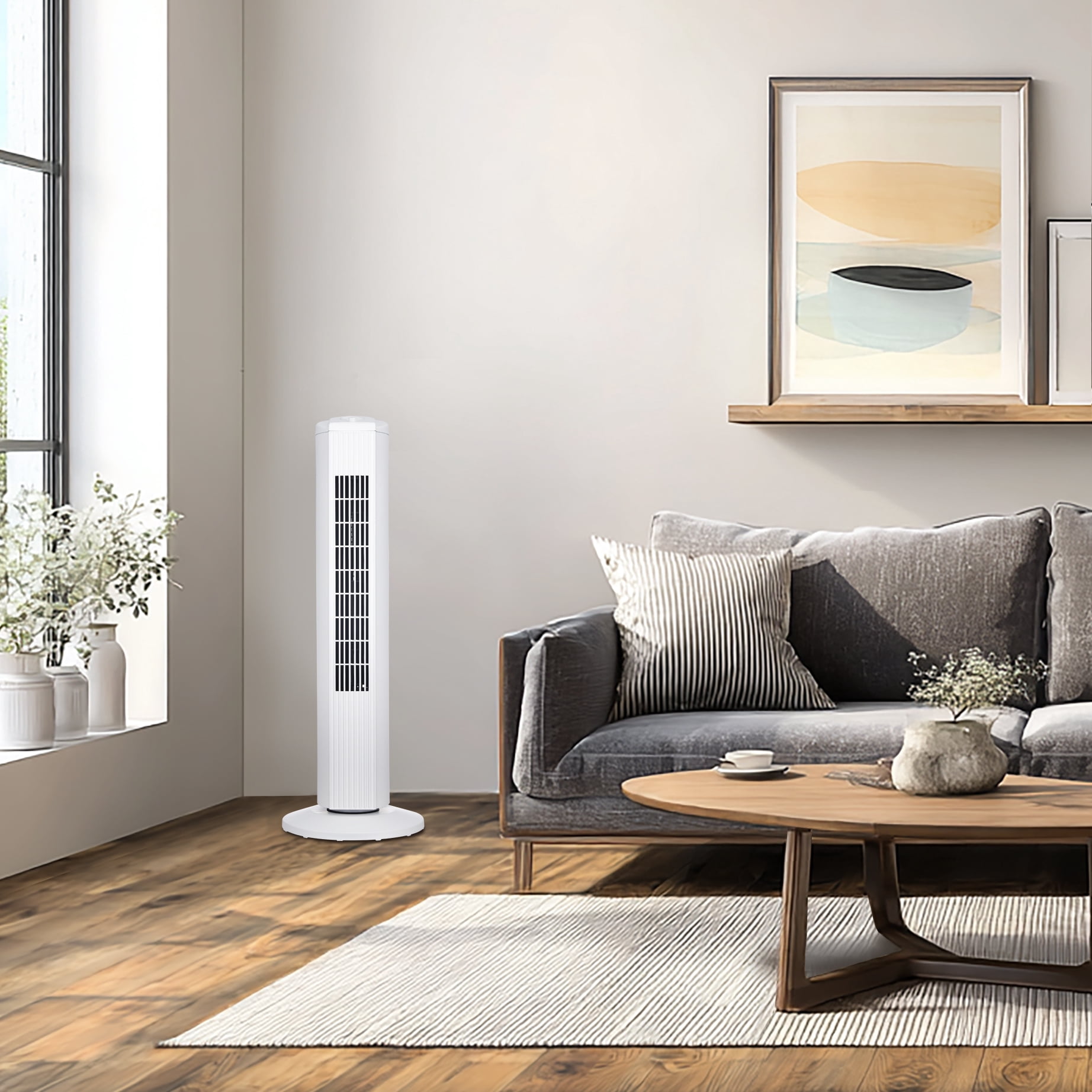 Mainstays 28-Inch Tower Fan with 3-Speed Settings and Oscillation, White, MSWMT24MWV