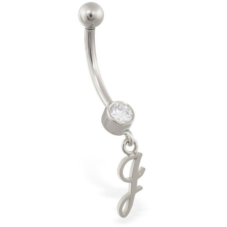 14K Gold Belly Ring With Dangling Script Initial Initial J 14K White Gold Walmart