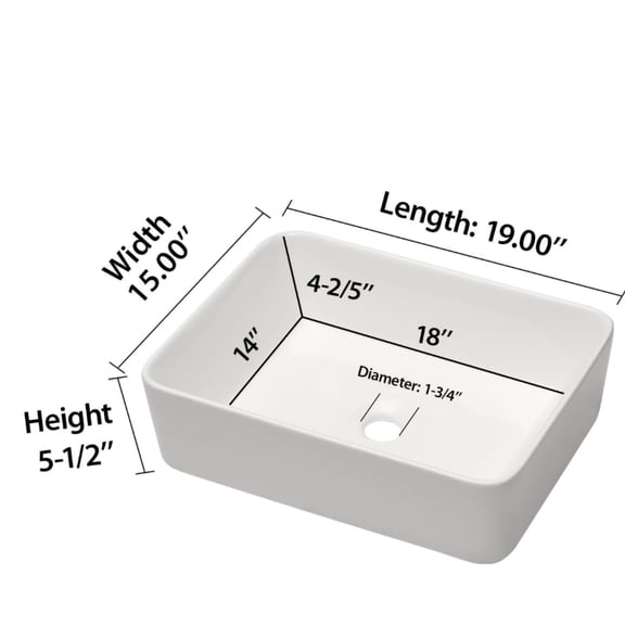 Vessel Sink Rectangle 19 Inch Bathroom Sink,Rectangular Modern Above Counter Bathroom Sinks White 19x15 Inch Porcelain Ceramic Vessel Vanity Sink Art Basin