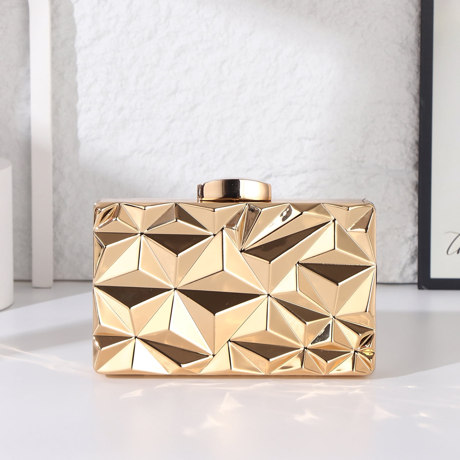 Jaucin Metal Diamond Women's Clutch Bag Bridal Party Geometric Evening Purse Cocktail Party Formal Handbag Detachable Shoulder Strap