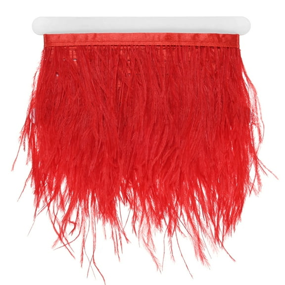 Uxcell Ostrich Feather Trim Fringe, 2 Yards 4-6" Natural Fluffy Feather Trim for Crafting [Red]