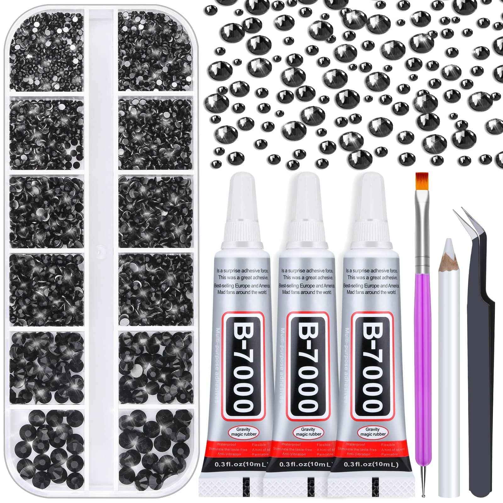B7000 Jewelry Glue with Rhinestones for Crafts, 2100Pcs Black