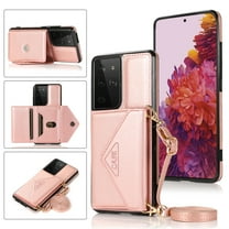 Wallet Case for Galaxy S21 Ultra, Detachable Crossbody Lanyard Strap PU Leather Soft TPU Bumper Magnetic Clasp Back Flip Credit Card Slots Kickstand Cover for Samsung Galaxy S21 Ultra, Rosegold