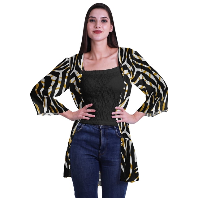 Moomaya Georgette en Viscose Imprimée Boléro Court Manches Longues Cardigans pour Femmes