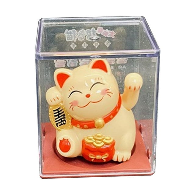 CNKOO Welcome Lucky Cat Figurine Shaking Hand Plastic Chinese Style Light Energy Fortune Cat Statue for Desktop