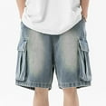 thumbnail image 2 of Jeans for Men Casual Elastic Waist Drawstring Wide Leg Cargo Baggy Denim with Side Large Pockets Loose Outdoor Streetwear Jorts Men Blue S, 2 of 4