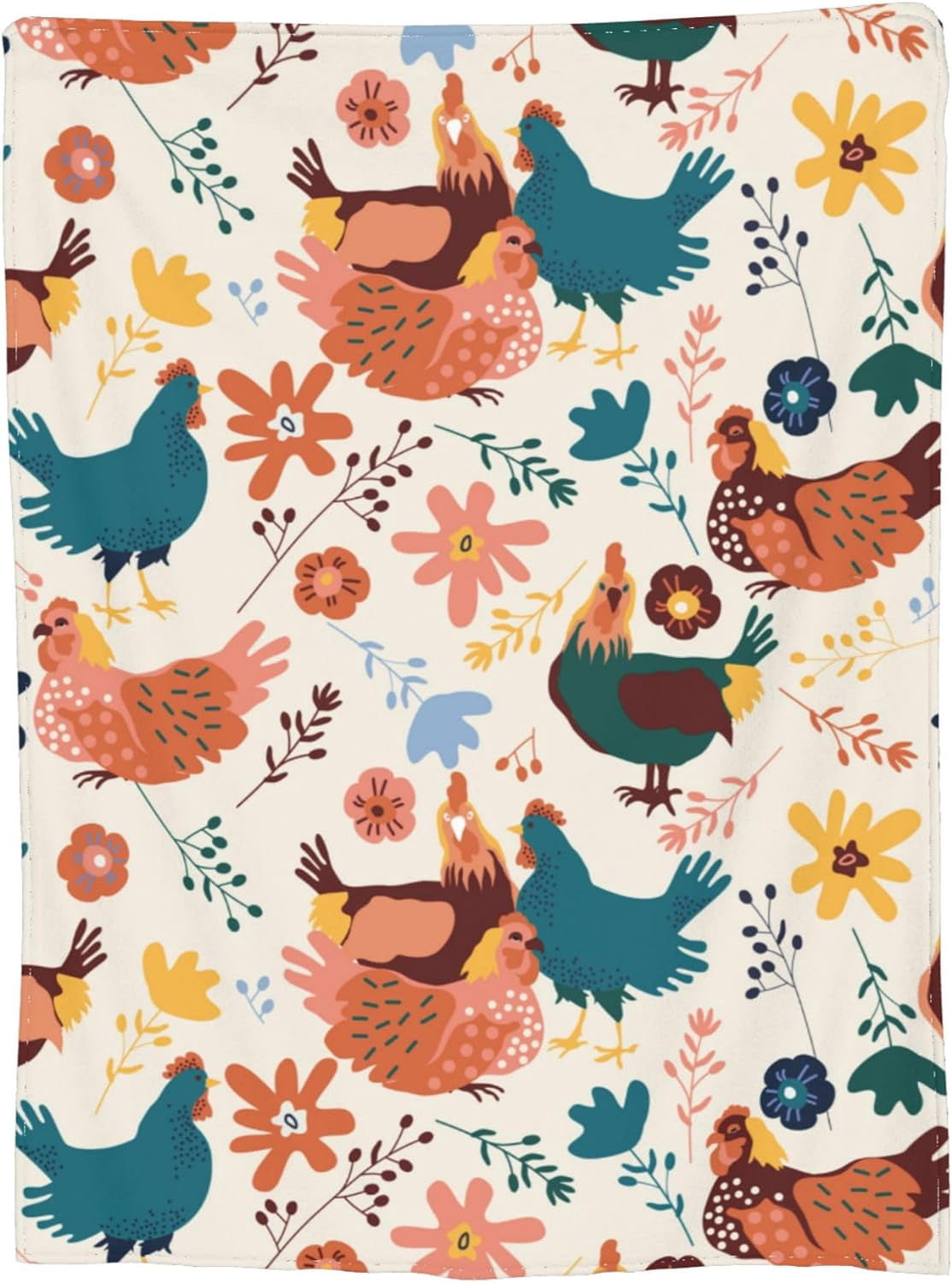 Chicken Blanket Retro Gifts for Kids Adults for Bed Living Room Bedding Couch Soft Lightweight Warm Cozy Vintage Cute Hens Flower Floral Throw Blankets Birthday Decor 40X50in All Seasons