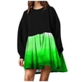 thumbnail image 1 of Robes de Soirée pour Femmes Robe Chandail en Molleton Surdimensionnée Patchwork Imprimé Manches Longues Col Rond Décontracté Plissée Mini Robes S-25 Vert S, 1 of 5
