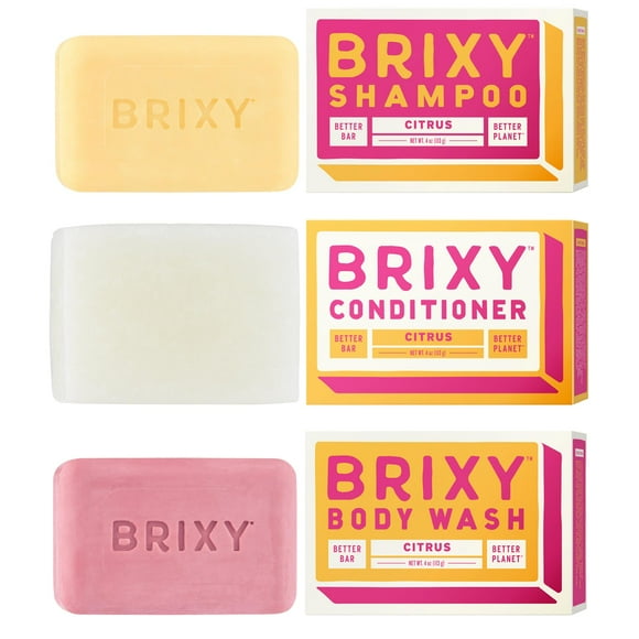 BRIXY Balancing Shampoo and Conditioner Bar Set with Moisturizing Body Wash Bar, Controls Oil & Hydrates Strands, Removes Build Up, Moisturizes Skin, All Hair Types, pH Balance,