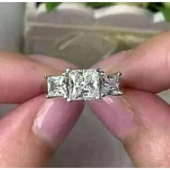 3Ct Princess Cut Cut Lab Created Diamond Wedding Engagement Ring 14K White Gold Plated Silver