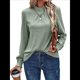 thumbnail image 1 of Camiseta de Larga con Cuello Alto y Ojales para Mujer, Elegante, Informal, , de Negocios, Elástica, con Aberturas Verde L, 1 of 9