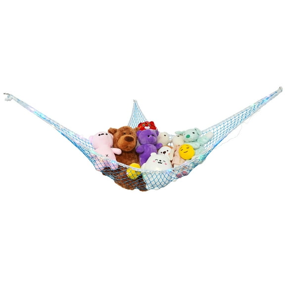 Maxfavor Stuffed Animal Hammock Large Mesh Toy Hammock Net Wall Corner Hanging Storage Blue
