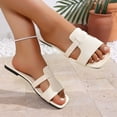 thumbnail image 5 of KIJBLAE Women's Wrap Cross Strap Single Band Flat Sandals, Wide Width Open Toe Non Slip Casual Beach Slippers for Summer Beige 36, 5 of 7