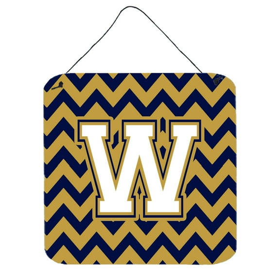 Letter W Chevron Navy Blue and Gold Wall or Door Hanging Prints