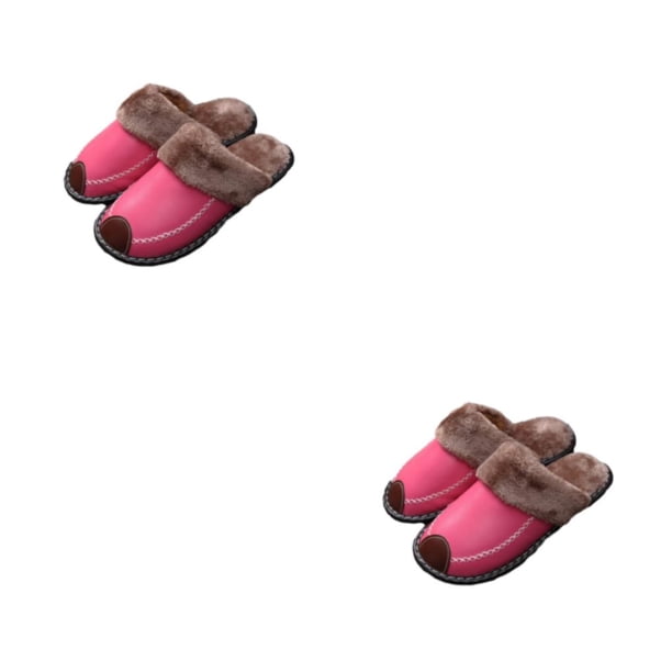 Minnieouse Zapatillas de casa, suministros de invierno, zapatos cálidos, Base gruesa, zapatos de fondo , zapatillas de felpa para hombre y mujer, Rosa roja 26 (37-38) 2Conjunto
