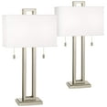 thumbnail image 1 of Possini Euro Design Gossard 30" Tall Rectangle Large Modern End Table Lamps Set of 2 Pull Chain Silver Brushed Nickel Finish Metal White Shade Living Room Bedroom Bedside Nightstand House Office, 1 of 4
