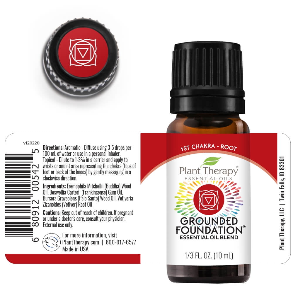 Plant Therapy Chakra 1 Grounded Foundation (Root Chakra) Essential Oil Blend 10 mL (1/3 oz) 100% Pure, Undiluted, Therapeutic Grade