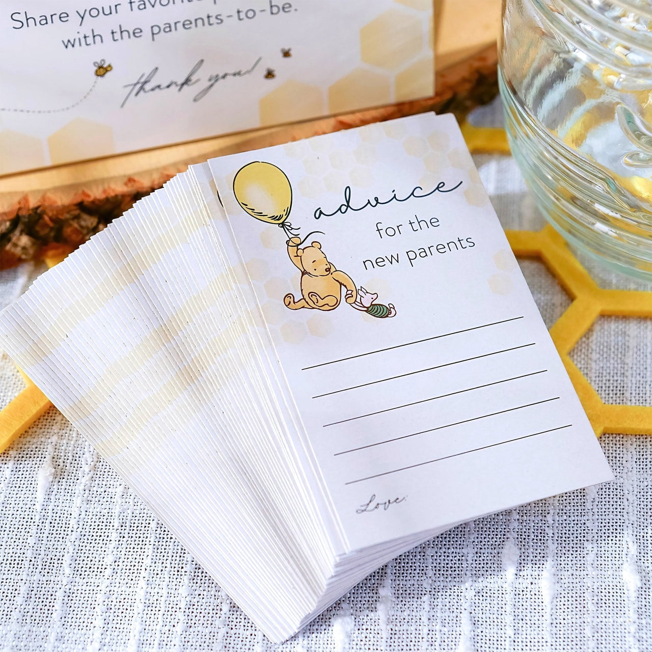 Kate Aspen Honey Bear Parenting Tip Jar For Baby Shower Game & Activity, Advice Cards & Bee Hive Shaped Jar with Lid, Nursery and Baby Shower Decoration