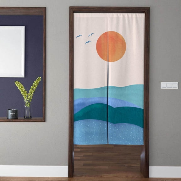 Noren Boho Door Curtains abstract Sunset line Mountain Modern Minimalistic Doorway Curtain Window Treatment for Home Kitchen door decor