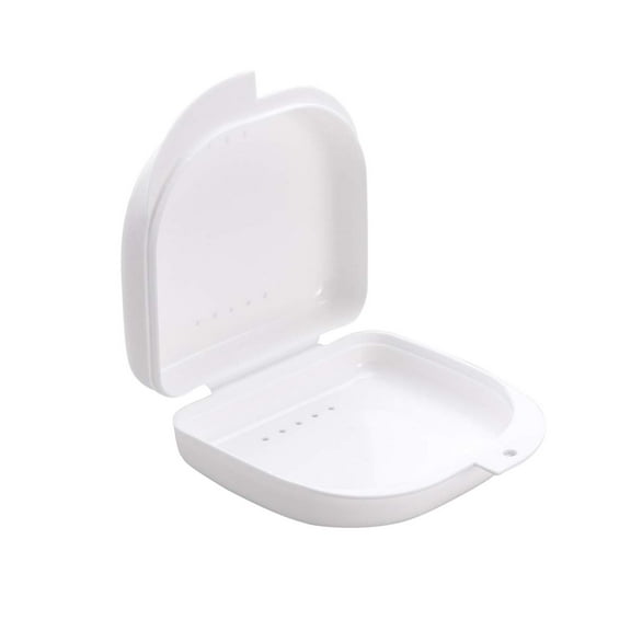 Retainer Case With Vent Holes - Denture Case, Case - Hinged Lid Snaps Orthodontic Dental Retainer for Braces, Dentures & Aligners (White)