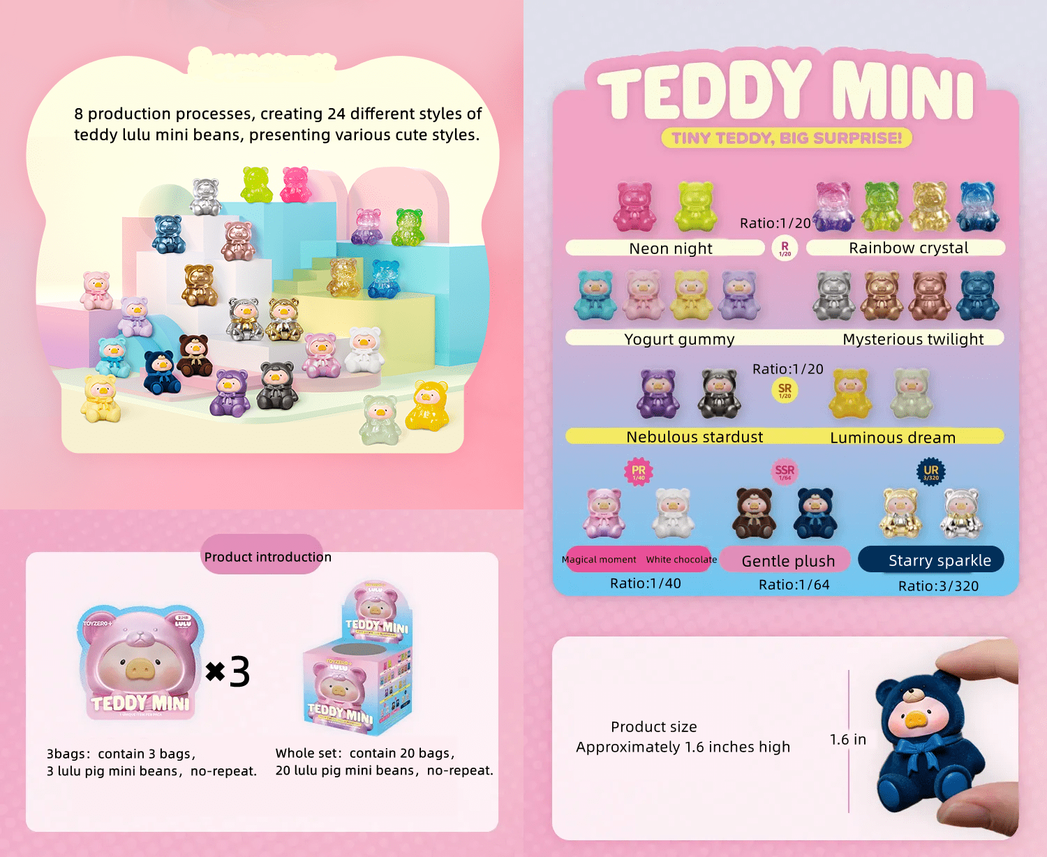Lulu The Piggy Blind Bags 24PCs -Teddy Mini Blind Bags Mini Figurine Mystery Bags Toys Blind Boxes Cute Animal Figures Collectible Toys Home Desk Decoration, Holiday Birthday Gifts