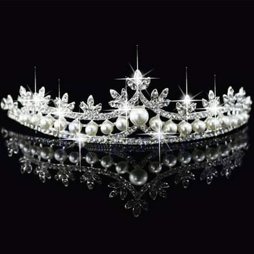 SIEYIO Princess Garland for Rhinestone Pearl Headband Crown Wedding Veil Tiara Hair Cha