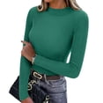 thumbnail image 2 of Fshiont Y2k Womens Long Sleeve Stretch Mock Neck Ribbed T-Shirt Slim Fit Casual Basic Tops Dark Green One Size, 2 of 7