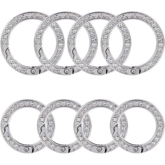 8Pcs 2 Sizes Rhinestone O Ring Platinum Round Spring Clips Carabiner Bling Gate Rings Bulk Carabiner Snap Clip Buckle for DIY Jewelry Keychain Making Handbag Purse Bags Strap Car Keyring