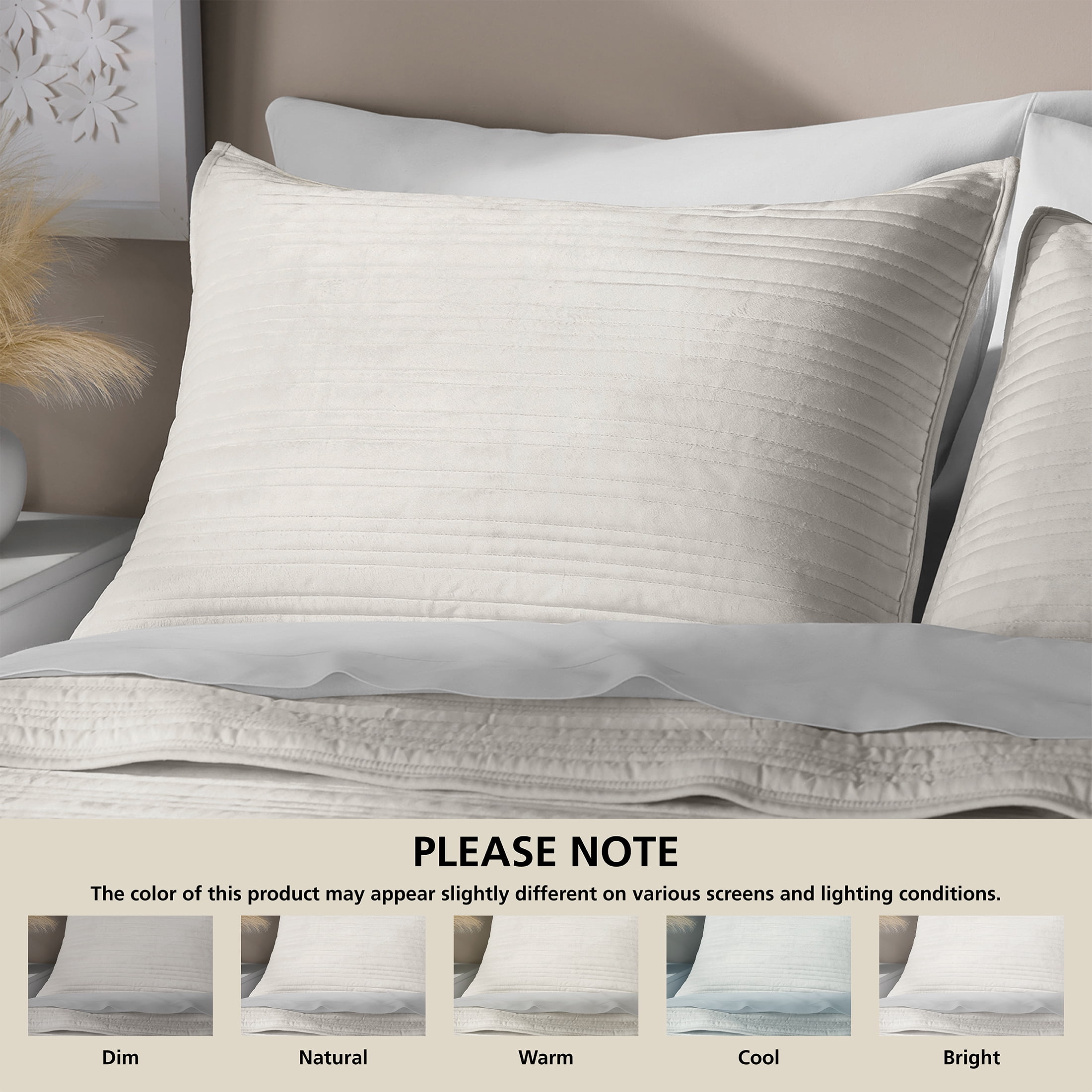 Mainstays Soft Velvet Pillow Sham, Standard, Off-White, 1 Pack