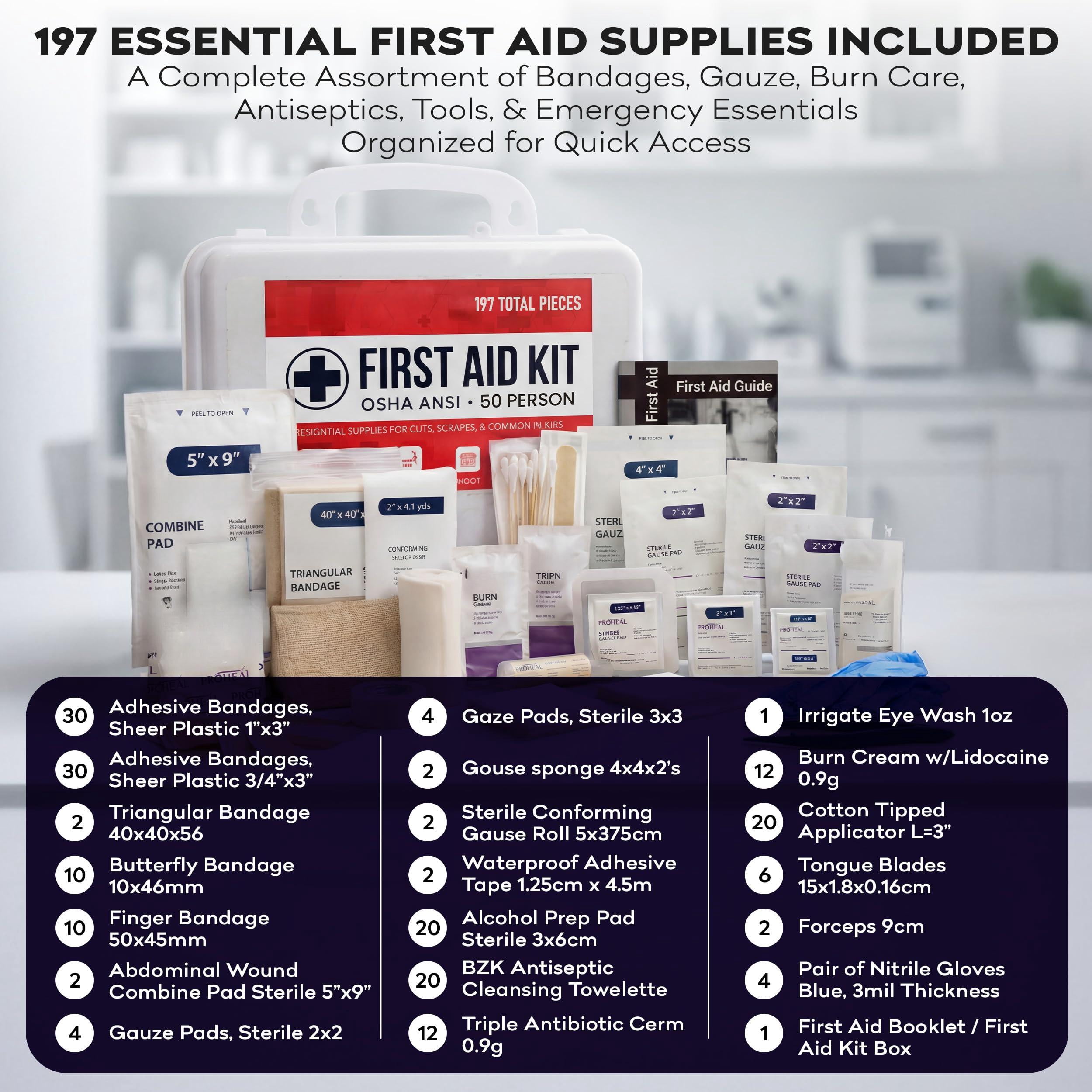 50 Person Osha Compliant First Aid Kit For Businesses  Construction Site - Type Iii Ansi Class A Emergency 197 Piece Supplies