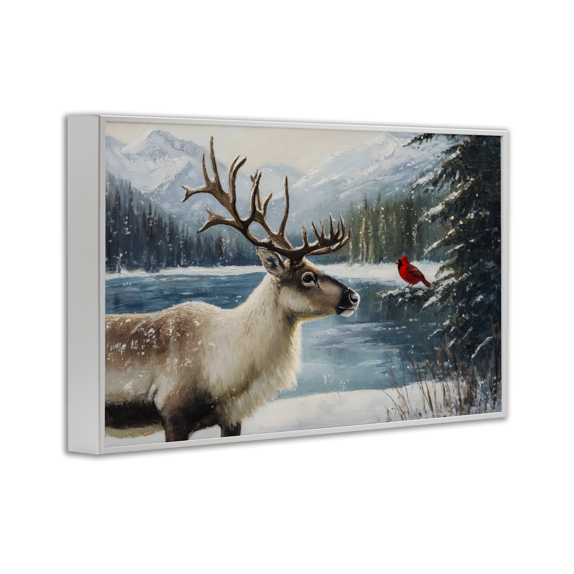 Christmas Conversation In Wild White Framed Giclee Art, design by Petal Prints Design