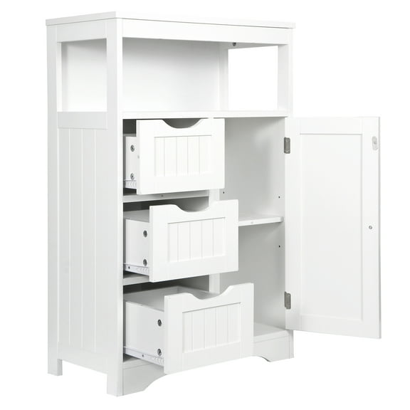 SKTPI Bathroom Floor Storage Cabinet, Freestanding Bathroom Storage Unit with 3 Drawers, Adjustable Shelf, W21.9in*D11.6in'*H34in, White