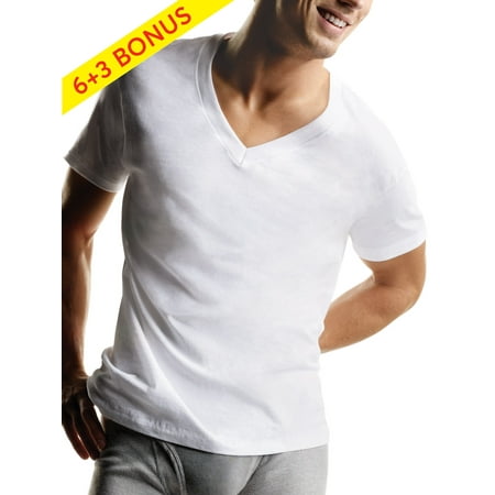 Hanes Men's Tagless ComfortSoft White V-Neck Undershirt, 6 + 3 Bonus