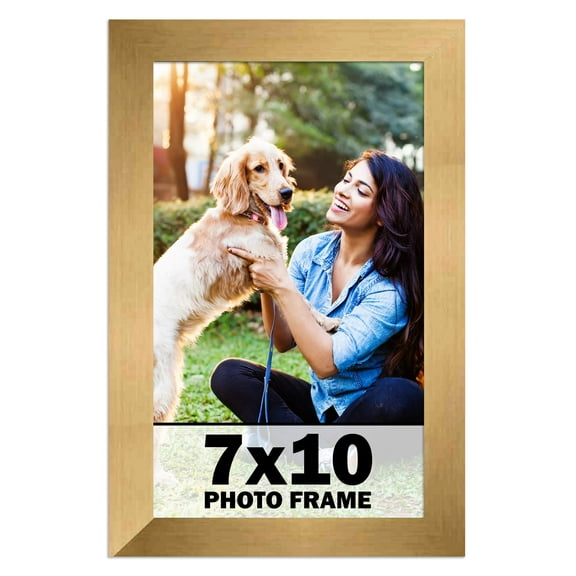 7x10 Frame Gold Bronze Modern Solid Wood Picture Frame | 0.75 Inch Moulding Width | Includes UV