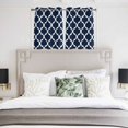 thumbnail image 4 of Navy Blue Morocco Pattern Kitchen Curtains Short 54 Inch Length, White Moroccan Geometric Art Grommet Top Bedroom Living Room Curtains, Light Filtering Cafe Curtain Drapes 2 Panels Set 84''x54'', 4 of 9