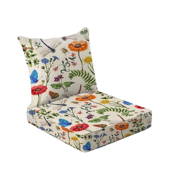 All Smiles Outdoor Deep Seat Chair Cushions 24x24 Set of 2 - Waterproof Floral Patio Furniture Cushions for Lawn Porch, Farmhouse Fade Resistant with Removable Cover