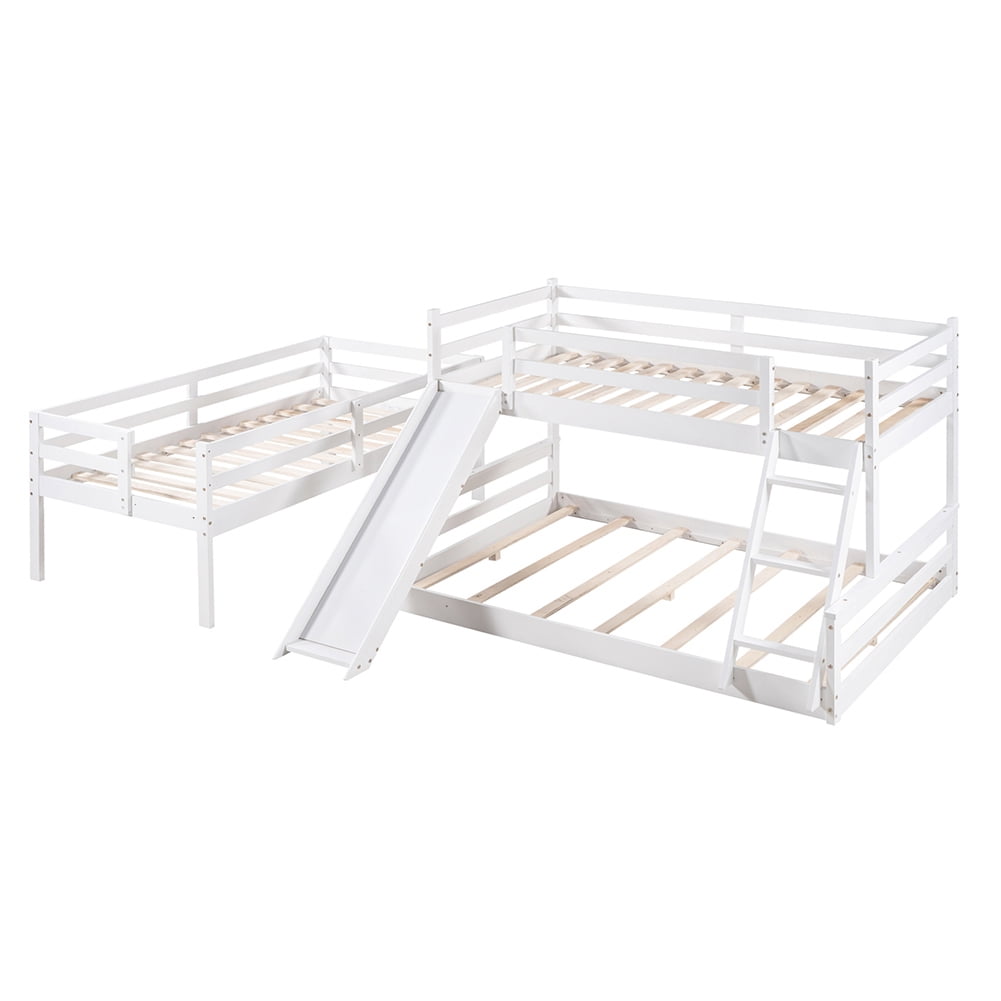 Kadyn Twin over Twin over Full Triple Bunk Bed with Convertible Ladder and Slide,White