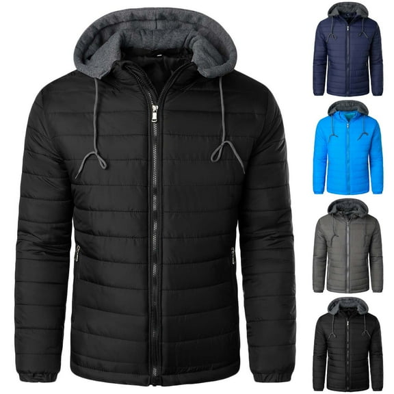 Brondbend Winter Coats for Men Mens Fall Jackets Hooded Long Sleeved Zipper Pocket Outerwear Solid Color Stylish Jacket Loose Fit Outdoor Tops Black