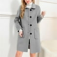 thumbnail image 2 of Wool Blend Trench Coat Womens Single Breasted Overcoat Lapel Collar Mid Long Dressy Jacket Pea Coat with Pockets (M, Gray), 2 of 6