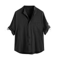 thumbnail image 5 of IWRICH 3/4 Sleeve Cotton Linen Shirts Japanese Style Casual Stand Collar Button down T Shirts Pocket Tops Black XL, 5 of 6