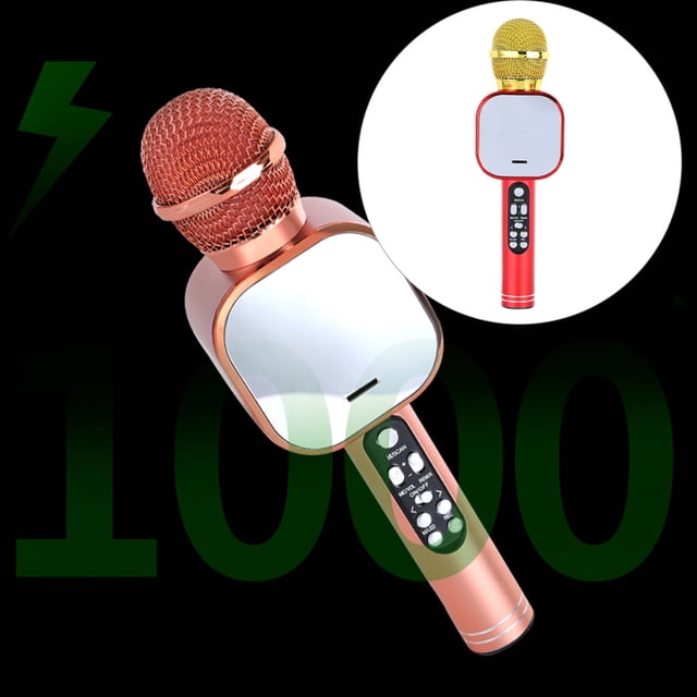 Microphone Wireless Bluetooth-compatible Speaker Reverberation Lights Recorder Kids Home KTV Player Rechargeable Mic LED Lights Recorder Gathering Red